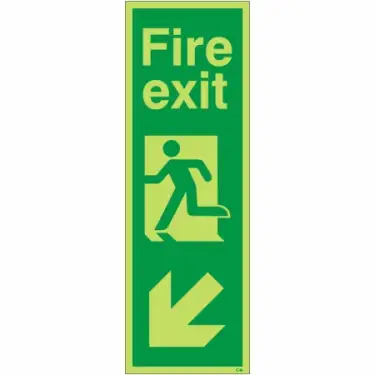 Click Here To Enlarge This Photo Of Photoluminescent &lpar;Glow in the Dark&rpar; Rigid Plastic &lpar;Class C&rpar; Fire Exit Arrow Down Left Sign