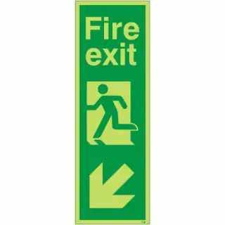 Photoluminescent &lpar;Glow in the Dark&rpar; Rigid Plastic &lpar;Class C&rpar; Fire Exit Arrow Down Left Sign