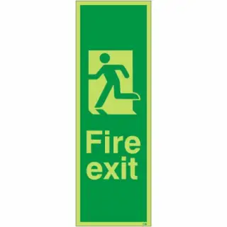 Photoluminescent &lpar;Glow in the Dark&rpar; Self Adhesive &lpar;Class C&rpar; Fire Exit Running Man Left Sign
