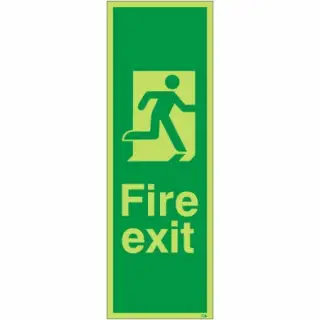 Photoluminescent &lpar;Glow in the Dark&rpar; Rigid Plastic &lpar;Class C&rpar; Fire Exit Running Man Right Sign