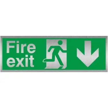Click Here To Enlarge This Photo Of Brushed Aluminium &lpar;3mm&rpar; Fire Exit Down Sign