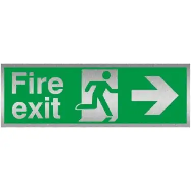Click Here To Enlarge This Photo Of Brushed Aluminium &lpar;3mm&rpar; Fire Exit Right Sign