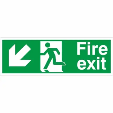 Click Here To Enlarge This Photo Of Rigid Plastic &lpar;1mm&rpar; Fire Exit Arrow Down Left Sign