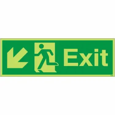 Click Here To Enlarge This Photo Of Photoluminescent &lpar;Glow in the Dark&rpar; Self Adhesive &lpar;Class C&rpar; Exit Arrow Down Left Sign