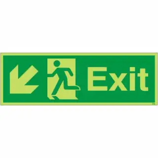 Photoluminescent &lpar;Glow in the Dark&rpar; Self Adhesive &lpar;Class C&rpar; Exit Arrow Down Left Sign