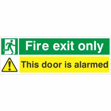 Click Here To Enlarge This Photo Of Self Adhesive Vinyl "Fire Exit Only - This Door Is Alarmed" Sign - 400mm x 150mm