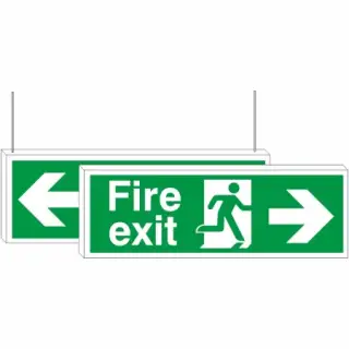 Rigid Plastic &lpar;3mm&rpar; Fire Exit Left&sol;Right Arrows Double Sided Hanging Sign