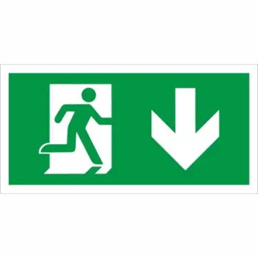 Click Here To Enlarge This Photo Of Rigid Plastic &lpar;1mm&rpar; Fire Exit Symbol Only with Arrow Down Sign