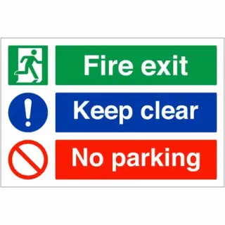 Rigid Plastic &lpar;1mm&rpar; "Fire Exit Keep Clear - No Parking" Sign