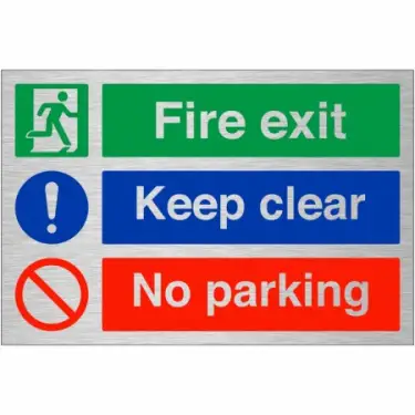Click Here To Enlarge This Photo Of Brushed Aluminium &lpar;3mm&rpar; "Fire Exit Keep Clear - No Parking" Sign
