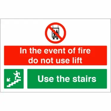 Click Here To Enlarge This Photo Of Self Adhesive Vinyl "In The Event Of Fire Do Not Use Lift - Use Stairs" Down Left Sign