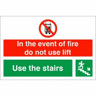 Rigid Plastic &lpar;1mm&rpar; "In The Event Of Fire Do Not Use Lift - Use Stairs" Down Right Sign