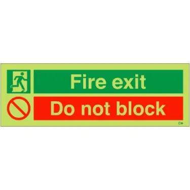 Click Here To Enlarge This Photo Of Photoluminescent &lpar;Glow in the Dark&rpar; Rigid Plastic &lpar;Class C&rpar; "Fire Exit - Do Not Block" Sign