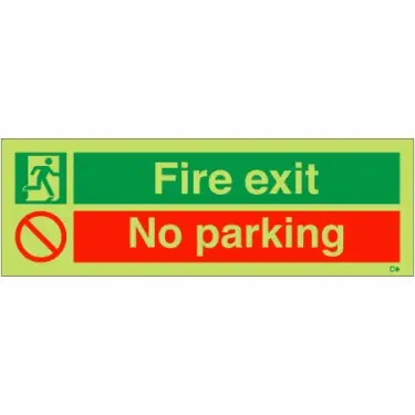 Click Here To Enlarge This Photo Of Photoluminescent &lpar;Glow in the Dark&rpar; Self Adhesive &lpar;Class C&rpar; "Fire Exit - No Parking" Sign