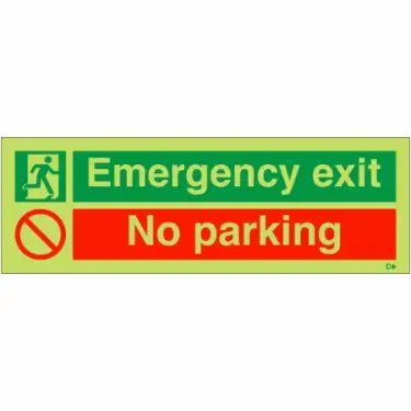 Click Here To Enlarge This Photo Of Photoluminescent &lpar;Glow in the Dark&rpar; Rigid Plastic &lpar;Class C&rpar; "Emergency Exit - No Parking" Sign
