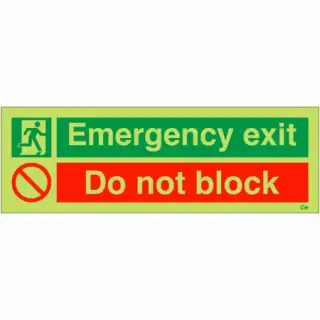 Photoluminescent &lpar;Glow in the Dark&rpar; Rigid Plastic &lpar;Class C&rpar; "Emergency Exit - Do Not Block" Sign
