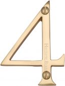 C1560 4-PB Heritage Brass Numeral 4 Face Fix 76mm &lpar;3"&rpar; Polished Brass Finish