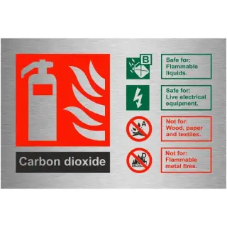 Brushed Aluminium &lpar;3mm&rpar; Carbon Dioxide Fire Identification Sign - 150mm x 100mm