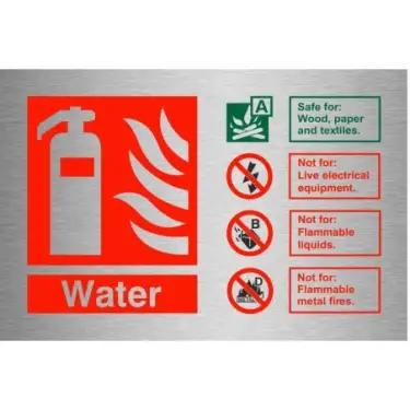 Click Here To Enlarge This Photo Of Brushed Aluminium &lpar;3mm&rpar; Water Fire Extinguisher ID Sign - 150mm x 100mm