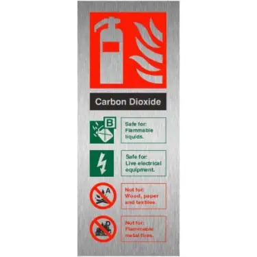 Click Here To Enlarge This Photo Of Brushed Aluminium &lpar;3mm&rpar; Carbon Dioxide Fire Extinguisher ID Sign - 75mm x 200mm