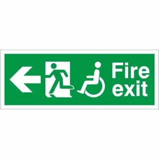 Self Adhesive Vinyl Refuge Fire Exit Left Sign - 400mm x 150mm