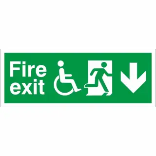 Self Adhesive Vinyl Refuge Fire Exit Down Sign - 400mm x 150mm