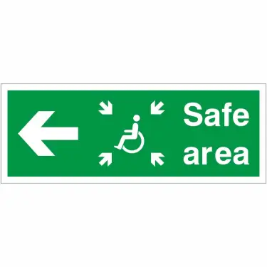 Click Here To Enlarge This Photo Of Self Adhesive Vinyl Safe Area Left Refuge Sign - 400mm x 150mm