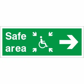 Self Adhesive Vinyl Safe Area Right Refuge Sign - 400mm x 150mm