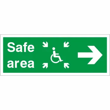 Click Here To Enlarge This Photo Of Rigid Plastic &lpar;1mm&rpar; Safe Area Right Refuge Sign - 400mm x 150mm