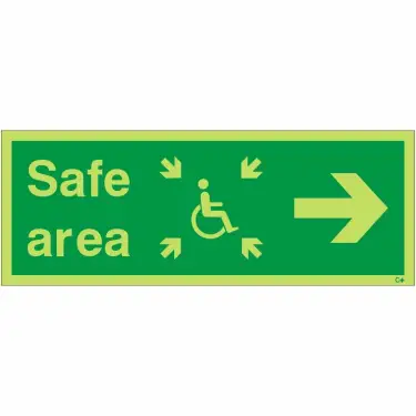 Click Here To Enlarge This Photo Of Photoluminescent &lpar;Glow in the Dark&rpar; Self Adhesive &lpar;Class C&rpar; Safe Area Right Refuge Sign - 400mm x 150mm