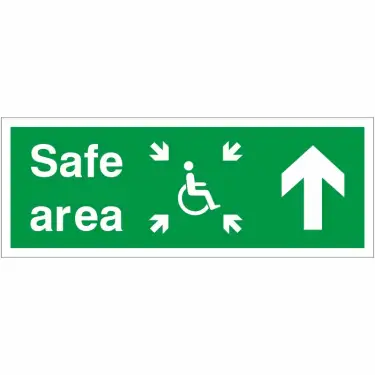 Click Here To Enlarge This Photo Of Self Adhesive Vinyl Safe Area Up Refuge Sign - 400mm x 150mm