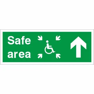 Self Adhesive Vinyl Safe Area Up Refuge Sign - 400mm x 150mm
