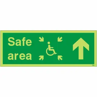 Photoluminescent &lpar;Glow in the Dark&rpar; Self Adhesive &lpar;Class C&rpar; Safe Area Up Refuge Sign - 400mm x 150mm