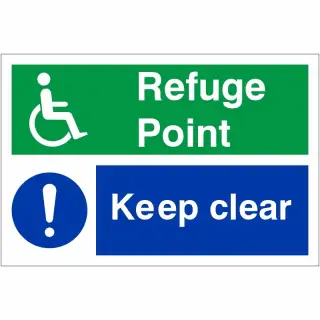 Rigid Plastic &lpar;1mm&rpar; Refuge Point Keep Clear Sign - 300mm x 200mm