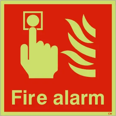 Click Here To Enlarge This Photo Of Photoluminescent &lpar;Glow in the Dark&rpar; Self Adhesive &lpar;Class C&rpar; Fire Alarm Sign - Square