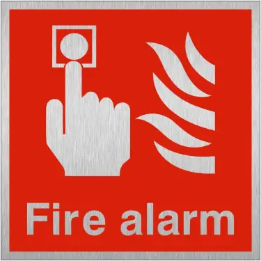 Click Here To Enlarge This Photo Of Brushed Aluminium &lpar;3mm&rpar; Fire Alarm Sign &lpar;Square&rpar; - 200mm x 200mm