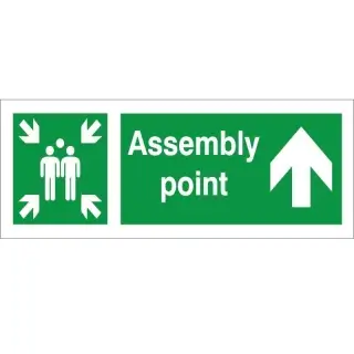 Self Adhesive Vinyl Assembly Point Arrow Up Sign - 400mm x 150mm