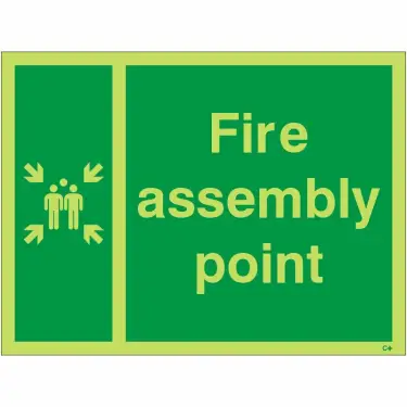 Click Here To Enlarge This Photo Of Photoluminescent &lpar;Glow in the Dark&rpar; Rigid Plastic &lpar;Class C&rpar; Fire Assembly Muster Point Sign