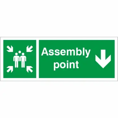 Click Here To Enlarge This Photo Of Rigid Plastic &lpar;1mm&rpar; Assembly Point Down Sign - 400mm x 150mm