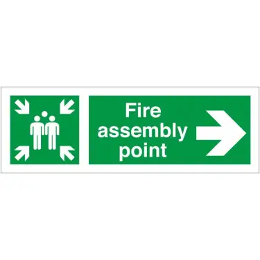 Click Here To Enlarge This Photo Of Rigid Plastic &lpar;1mm&rpar; Fire Assembly Point Sign With Right Arrow - 400mm x 150mm