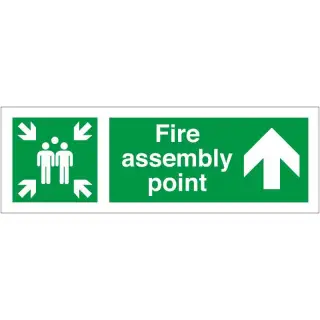 Rigid Plastic &lpar;1mm&rpar; Fire Assembly Point Sign With Up Arrow - 400mm x 150mm