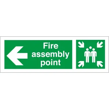Click Here To Enlarge This Photo Of Rigid Plastic &lpar;1mm&rpar; Fire Assembly Point Sign With Left Arrow - 400mm x 150mm
