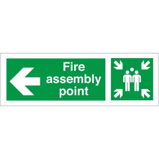 Rigid Plastic &lpar;1mm&rpar; Fire Assembly Point Sign With Left Arrow - 400mm x 150mm