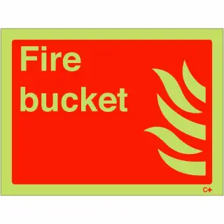 Photoluminescent &lpar;Glow in the Dark&rpar; Rigid Plastic &lpar;Class C&rpar; Fire Bucket Sign - 200mm x 150mm