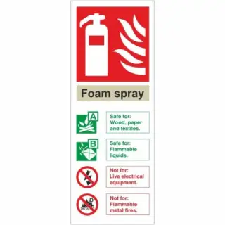 Rigid Plastic &lpar;1mm&rpar; Foam Spray Fire Extinguisher ID Sign - 75mm x 200mm