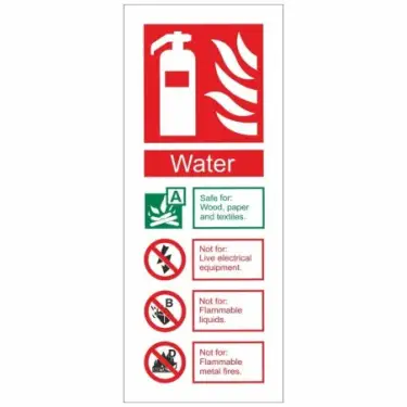 Click Here To Enlarge This Photo Of Self Adhesive Vinyl Water Fire Extinguisher ID Sign - 75mm x 200mm