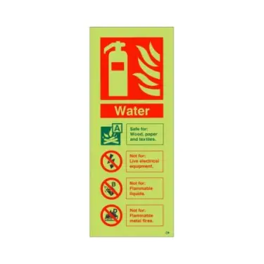 Click Here To Enlarge This Photo Of Photoluminescent &lpar;Glow in the Dark&rpar; Rigid Plastic &lpar;Class C&rpar; Water Fire Extinguisher ID Sign - 75mm x 200mm
