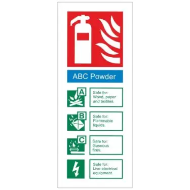 Click Here To Enlarge This Photo Of Rigid Plastic &lpar;1mm&rpar; ABC Powder Fire Extinguisher ID Sign - 75mm x 200mm