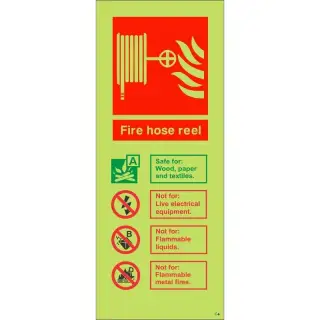 Photoluminescent &lpar;Glow in the Dark&rpar; Self Adhesive &lpar;Class C&rpar; Fire Hose Reel Sign - 75mm x 200mm