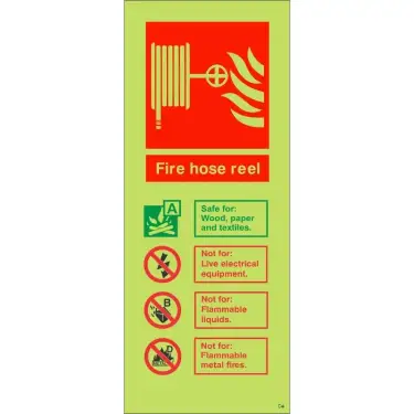 Click Here To Enlarge This Photo Of Photoluminescent &lpar;Glow in the Dark&rpar; Rigid Plastic &lpar;Class C&rpar; Fire Hose Reel Sign - 75mm x 200mm
